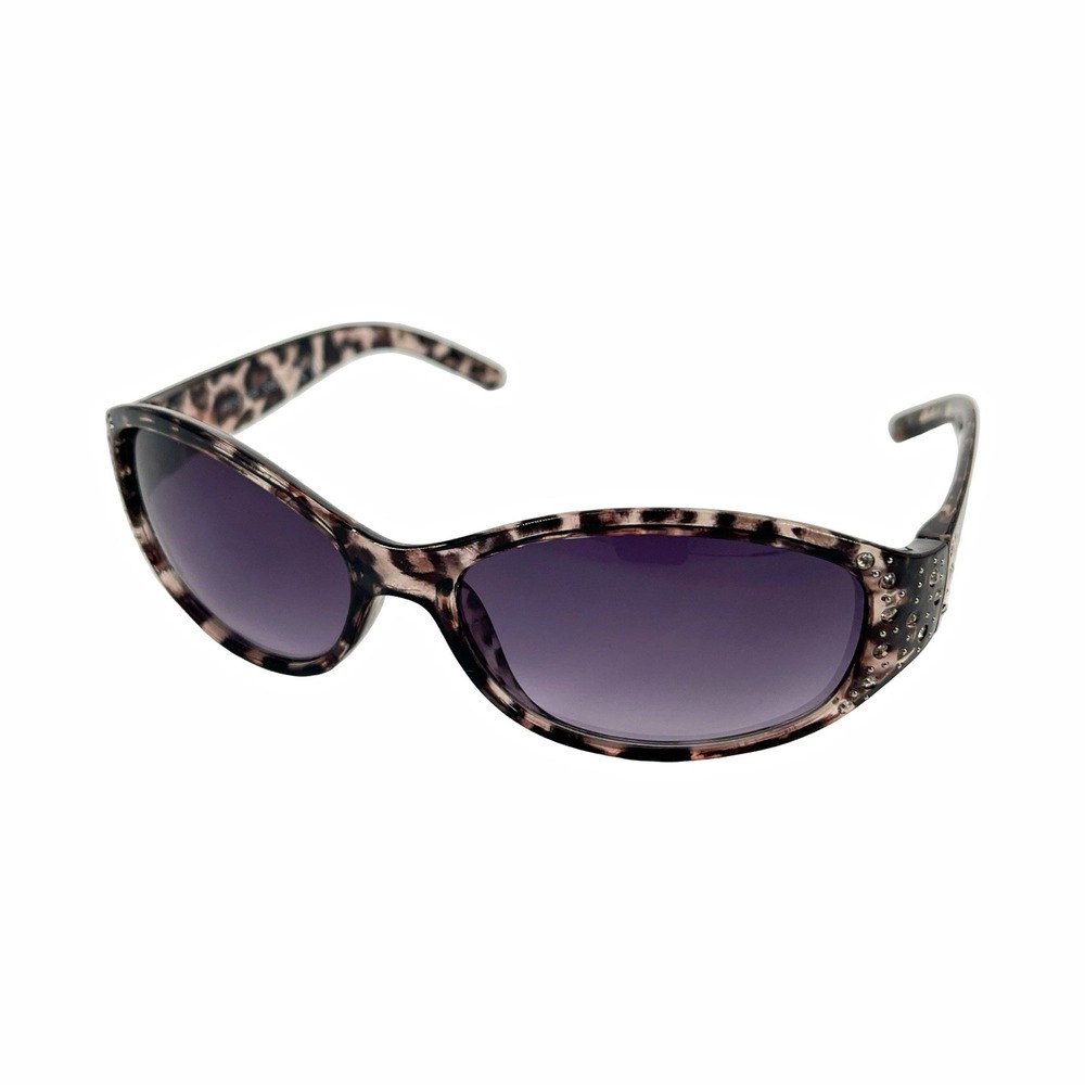 Foster Grant Womens Sunglasses Animal Print Rhinestone Wrap Oval Y2K Glam